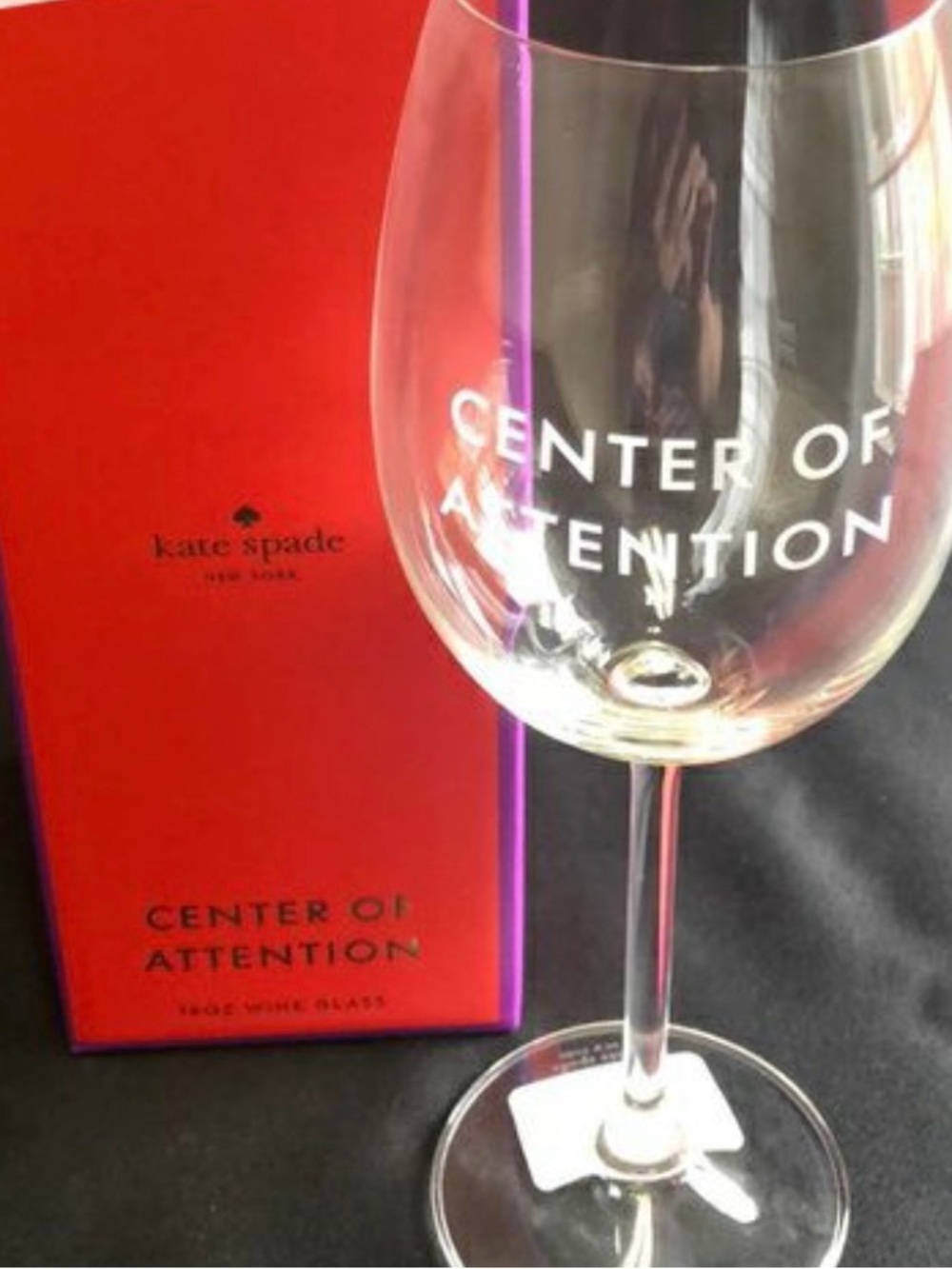 NWT—kate spade Clear 'Center of Attention' Wine Glass with Red Box